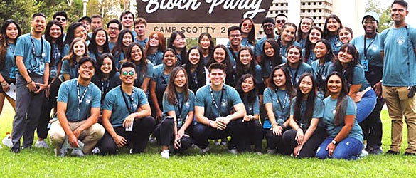 ASPB Team Members pose in a group photo ASPB student directors and volunteers pose together at Block Party 2019.